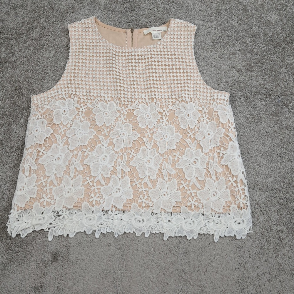 Sans Souci Womens Floral Lace Sleeveless Top Tan Cream Gold Zipper GST1167 Large